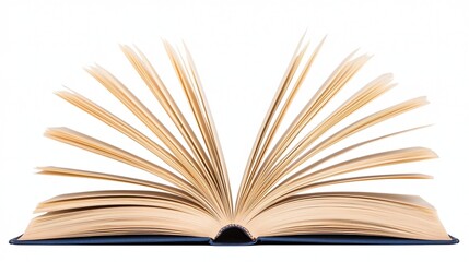 Fototapeta premium An open book with pages fanned out, showcasing its printed content, symbolizing knowledge, learning, and the joy of reading.
