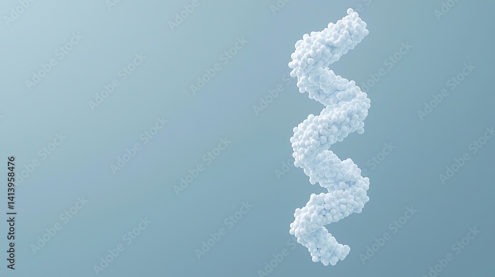 Poster a molecular structure appears as a twisting strand of light-colored spheres against a soft gray back