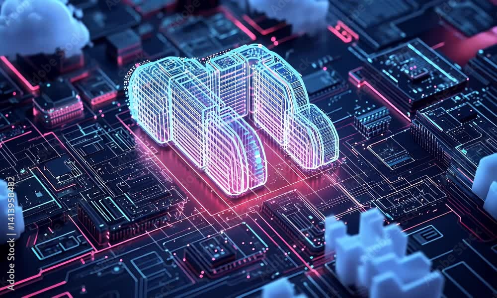 Poster abstract digital cloud computing graphic on circuit board