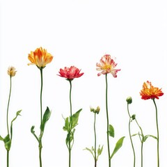 Obraz premium Different beautiful flowers in row isolated on white, set