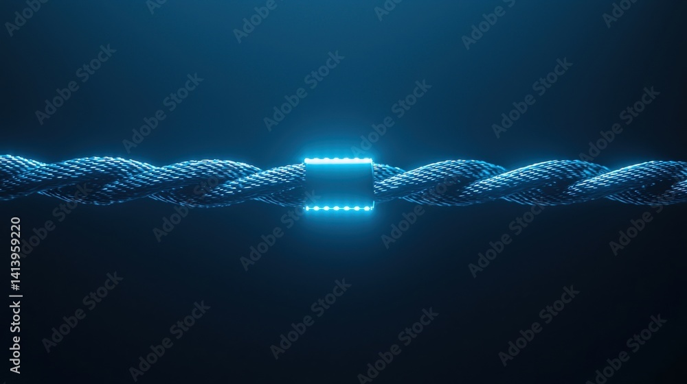 Poster a glowing, futuristic rope is illuminated in a dark background, featuring a bright, rectangular elem