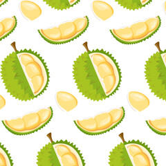 Durian fruit seamless Pattern. Vector illustration. Tropical fruit, King fruit. Exotic fruit background