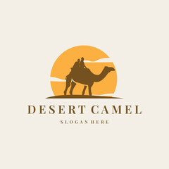 desert animal design sahara silhouette logo camel simple modern concept vintage caravan camel illustration template symbol brand product business