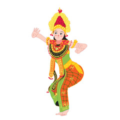 Cute Balinese dancer illustration in traditional costume, showing culture, heritage, art, and tradition