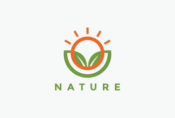 Sun Leaf Farming Logo Design Element