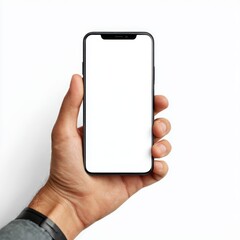 Cell phone held in hand mockup on white background