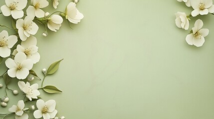 Delicate white flowers arranged on a soft green background for spring décor