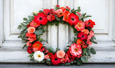 Red white flower wreath festive holiday decoration