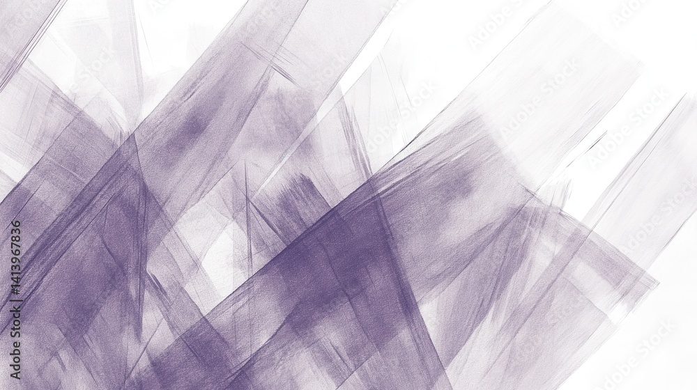 Poster Abstract pencil strokes with incomplete geometric forms in mauve on white background
