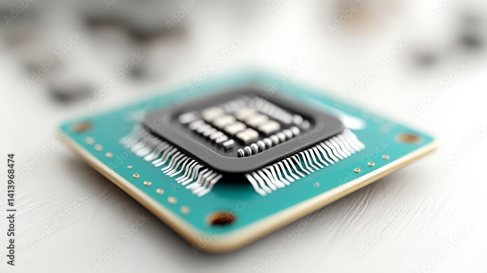 Poster high tech microchip closeup circuit board processor technology innovation electronics