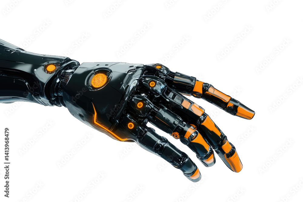 Aufkleber a futuristic robotic hand with a sleek black and orange design showcasing advanced technology and in