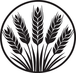 wheat ears round frame black and white flower vector icon artwork