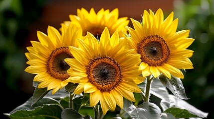 Vibrant Yellow Sunflowers with Water Droplets Close Up