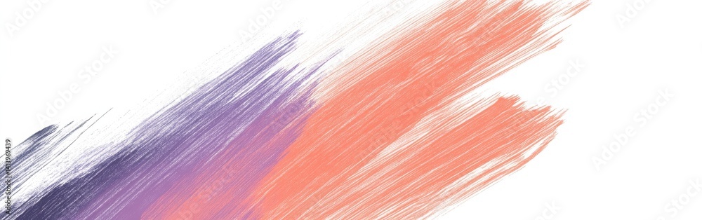 Poster Brush strokes of purple and salmon paint creating a minimalist and modern background with diagonal strokes on white