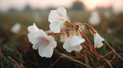 Sunrise Dewdrops on White Meadow Flowers