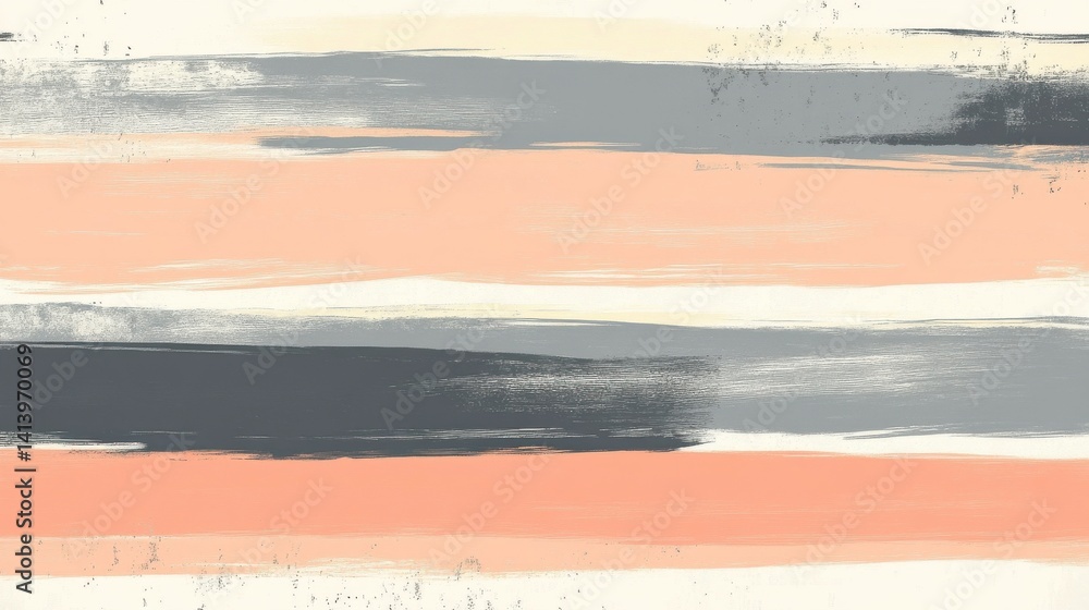 Poster Soft peach and gray horizontal stripes dissolving into a subtle textured background-Abstract Painting