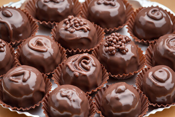 Obraz premium box of assorted chocolates sitting on top of a table