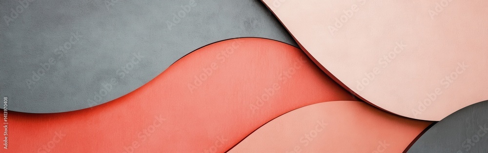 Leinwandbilder asymmetrical arrangement of smooth, muted coral and gray arcs creating a textured background
