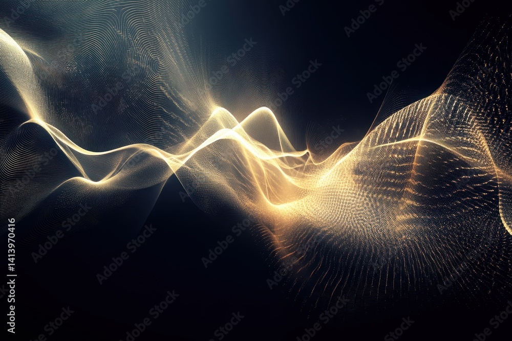Poster flowing patterns of light illustrate the vibrant energy of sound through an equalizer representation