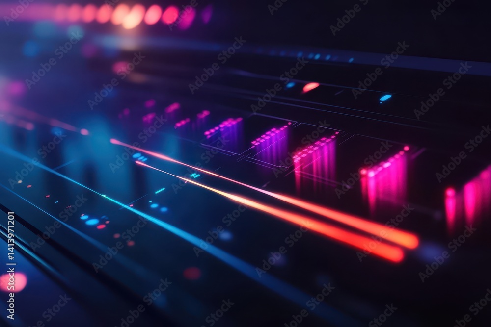Poster multimedia player timeline bar with vibrant colors and dynamic light effects in modern technology se