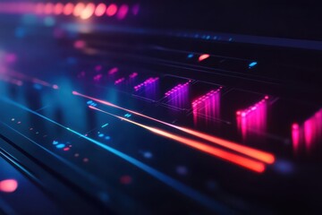 Multimedia player timeline bar with vibrant colors and dynamic light effects in modern technology setup, Video progress timeline bar, Multimedia player template, Audio music timeline bar moving with