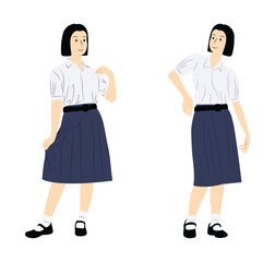 Obraz premium Thai High School Students Standing in Different Poses � Vector Illustration.