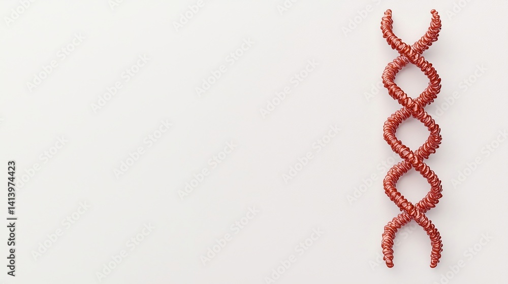 Poster a stylized representation of a dna double helix in a reddish-brown color against a light background.