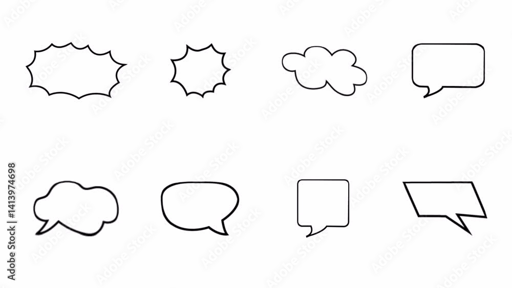 Poster set of bubble speech background animation, hand drawn doddle grunge speech bubble set animated with 