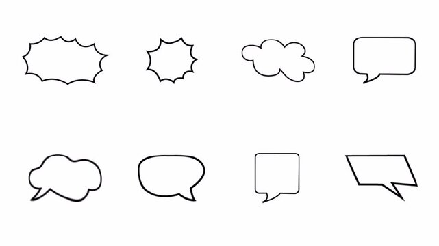 set of bubble speech background animation, hand drawn doddle grunge speech bubble set animated with alpha channel.