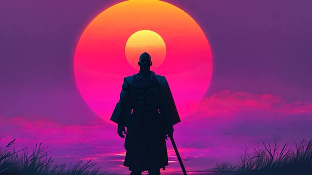 Silhouette Samurai at Sunset