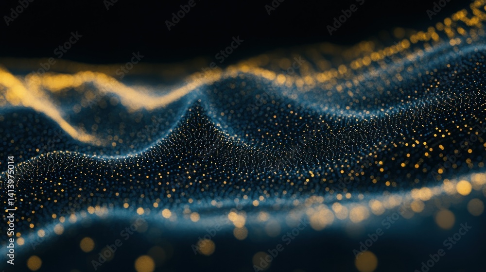 Poster abstract illustration showing a flowing network of glowing particles