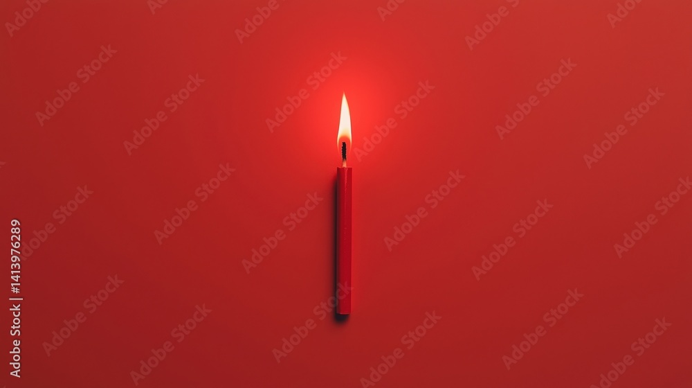 Poster a lit red candle stands against a solid red background, creating a warm and inviting atmosphere.