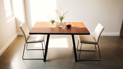 Modern Dining Table and Chairs in Scandinavian Interior with Minimalist Decor and Natural Light