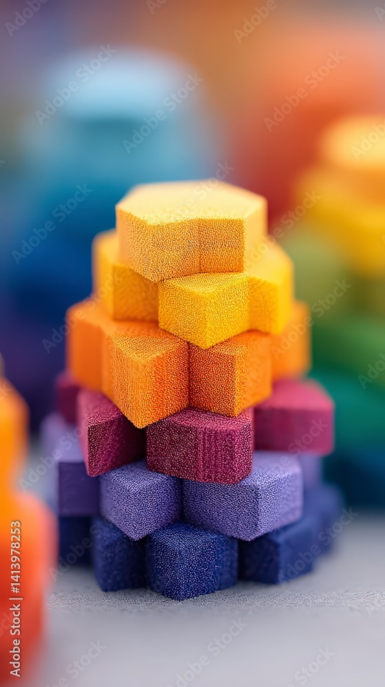 Poster abstract pastel hexagon blocks colorful macro texture background
