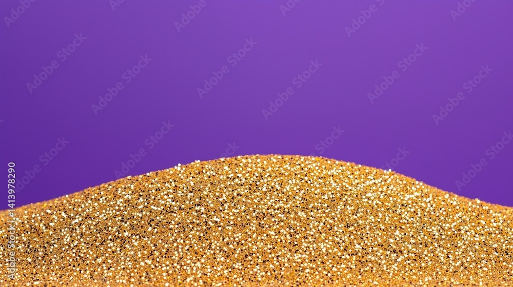 Poster a vibrant purple background contrasts with a textured mound of golden sand, creating a visually stri