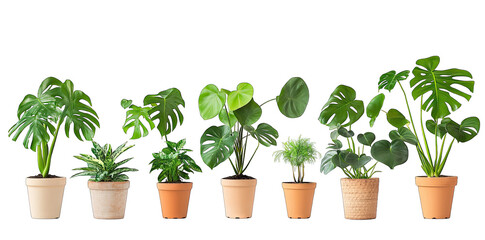 Obraz premium potted indoor plants displayed in varying sizes and shapes showcasing their lush green foliage against a white background ideal for decor or gardening inspiration