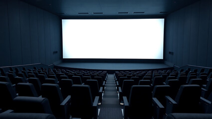 Modern Cinema Theater with Empty Seats and Large Screen - Perfect for a Night Out Movie Premiere Experience
