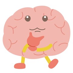 脳のキャラクターが上向き加減で考えているイラスト