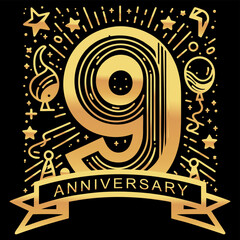 Obraz premium Abstract Letter Initial 9 Vector Logo Design Template for Anniversary, Ceremony, and Company Logo 