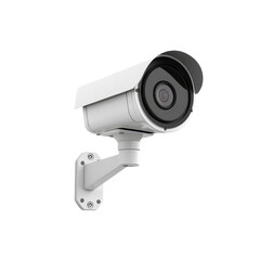 Modern outdoor security camera mounted on wall for surveillance and property protection with wide-angle lens and weatherproof casing suitable for home use on transparent background