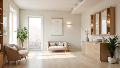 Fototapeta premium A tranquil area awaits visitors seeking cosmetic enhancements. The area is furnished with minimalist décor, and light diffuses softly throughout