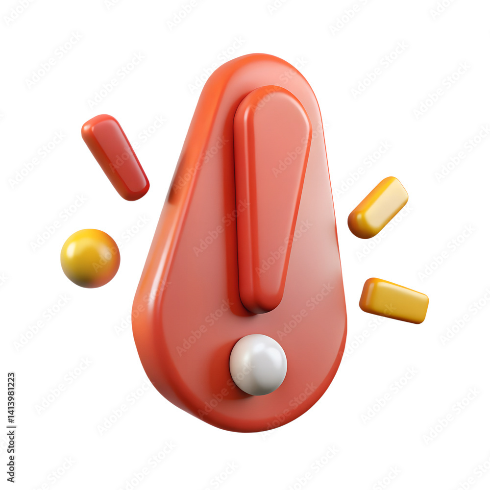 Poster 3d rendered exclamation point with warning blocks and sphere high quality 3D Isolated on white background