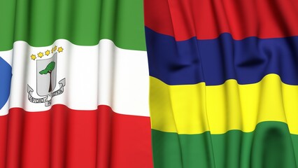 Fototapeta premium Flags of EQUATORIAL GUINEA and MAURITIUS with realistic cloth texture
