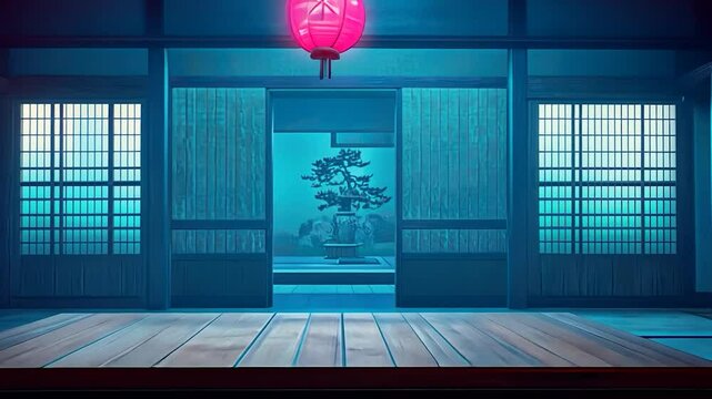 Empty Japanese Dojo at Night