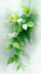 Obraz premium Lush Green Spring Foliage Watercolor Painting Nature Leaves Botany Spring Macro
