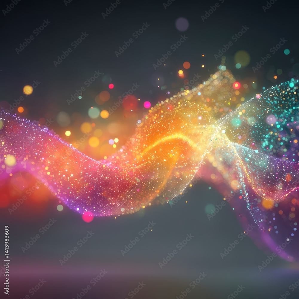 Poster abstract colorful light waves sparkling glitter shimmering particles bokeh background