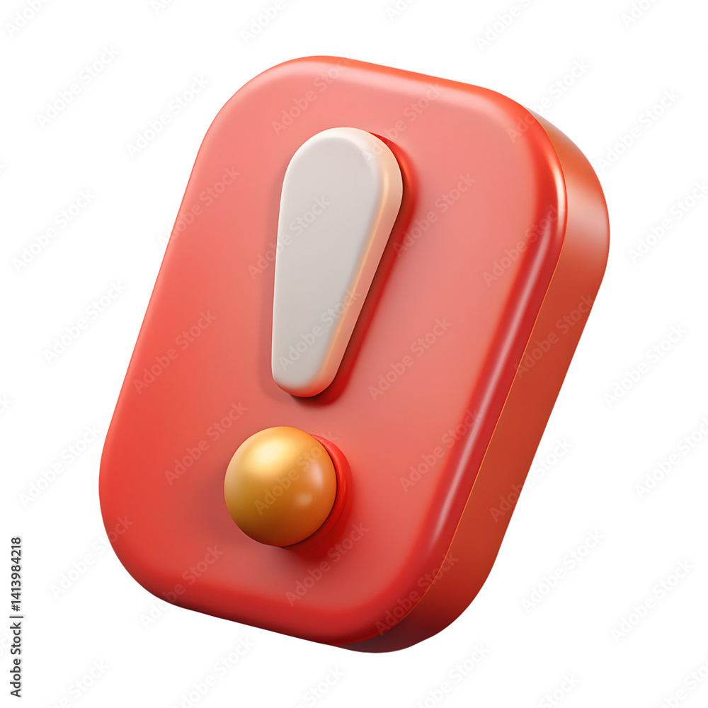 Aufkleber red rectangular 3d icon with an exclamation mark and a gold dot