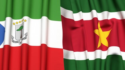 Fototapeta premium Flags of EQUATORIAL GUINEA and SURINAME with realistic cloth texture