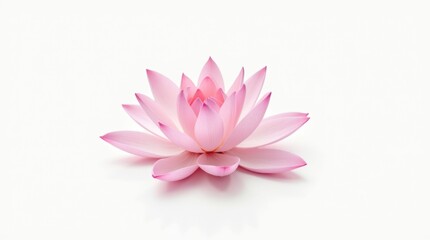Fototapeta premium A single pink lotus flower with delicate petals fully open, isolated on a pure white background, minimalistic and elegant