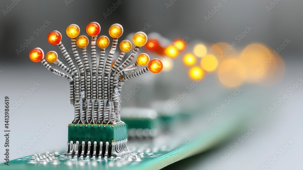 Poster illuminated circuit board closeup high tech server hardware macro photography